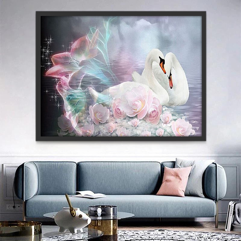 Cygnes Fantastiques et Roses Peinture par Numéros