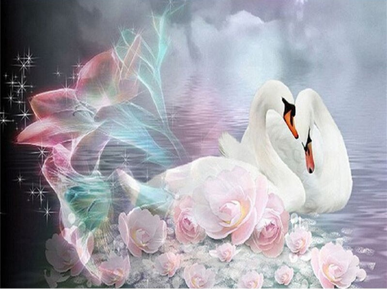 Cygnes Fantastiques et Roses Peinture par Numéros