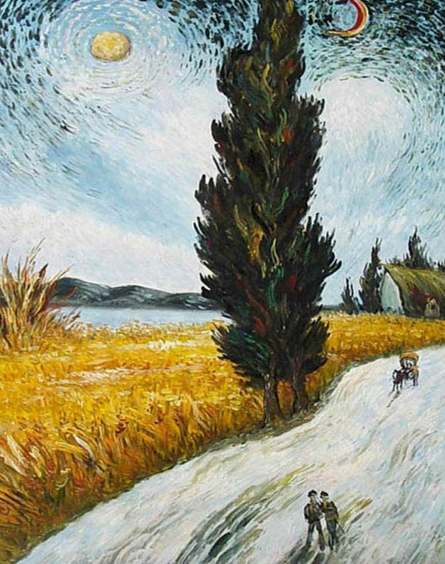 Cyprès sous Ciel Etoilé Peinture par Numéros
