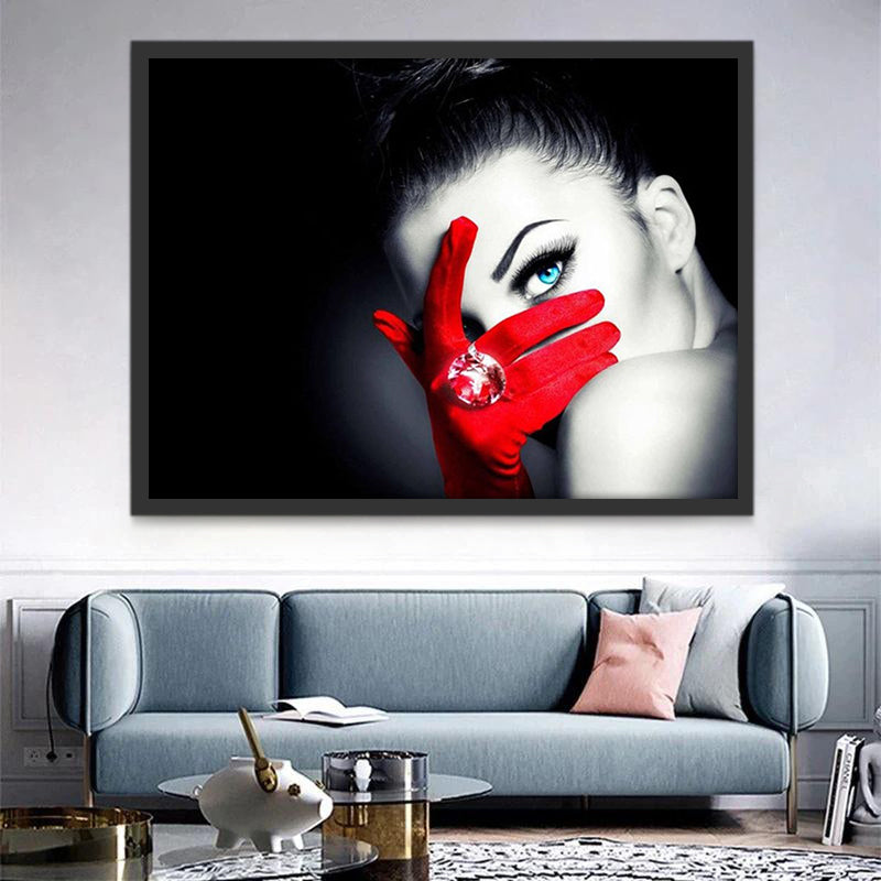 Dame aux gants rouges Peinture par Numéros