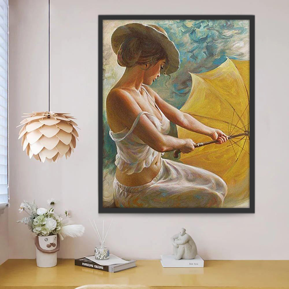 Dame avec Parapluie Peinture par Numéros
