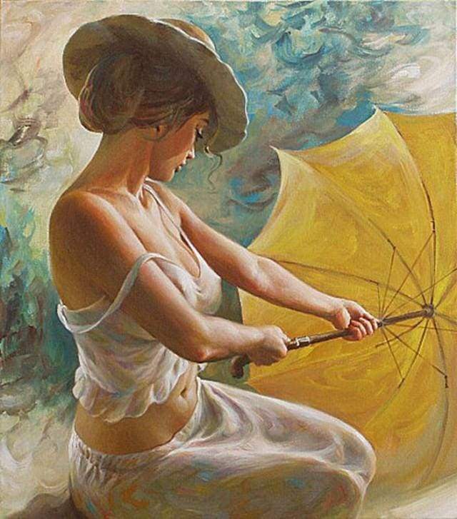 Dame avec Parapluie Peinture par Numéros