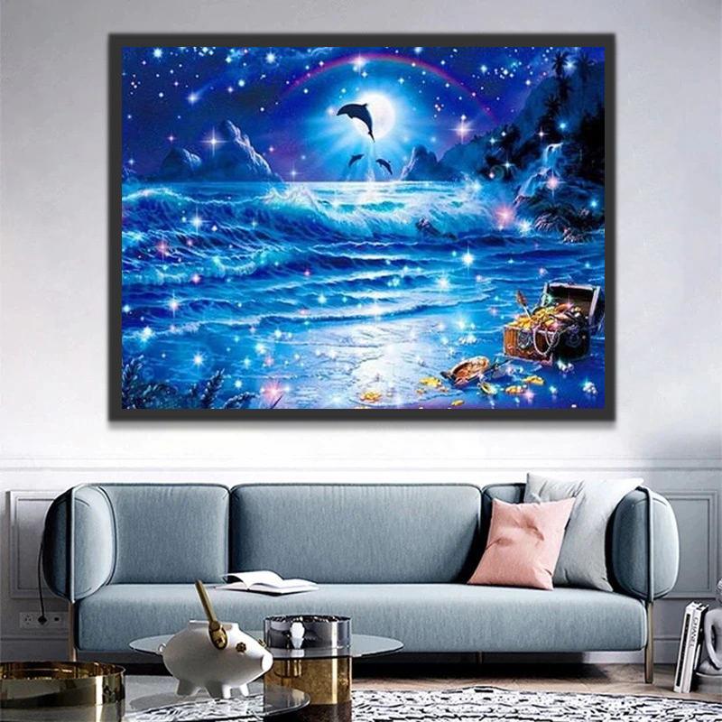 Dauphin dans la Nuit Etoilée Peinture par Numéros