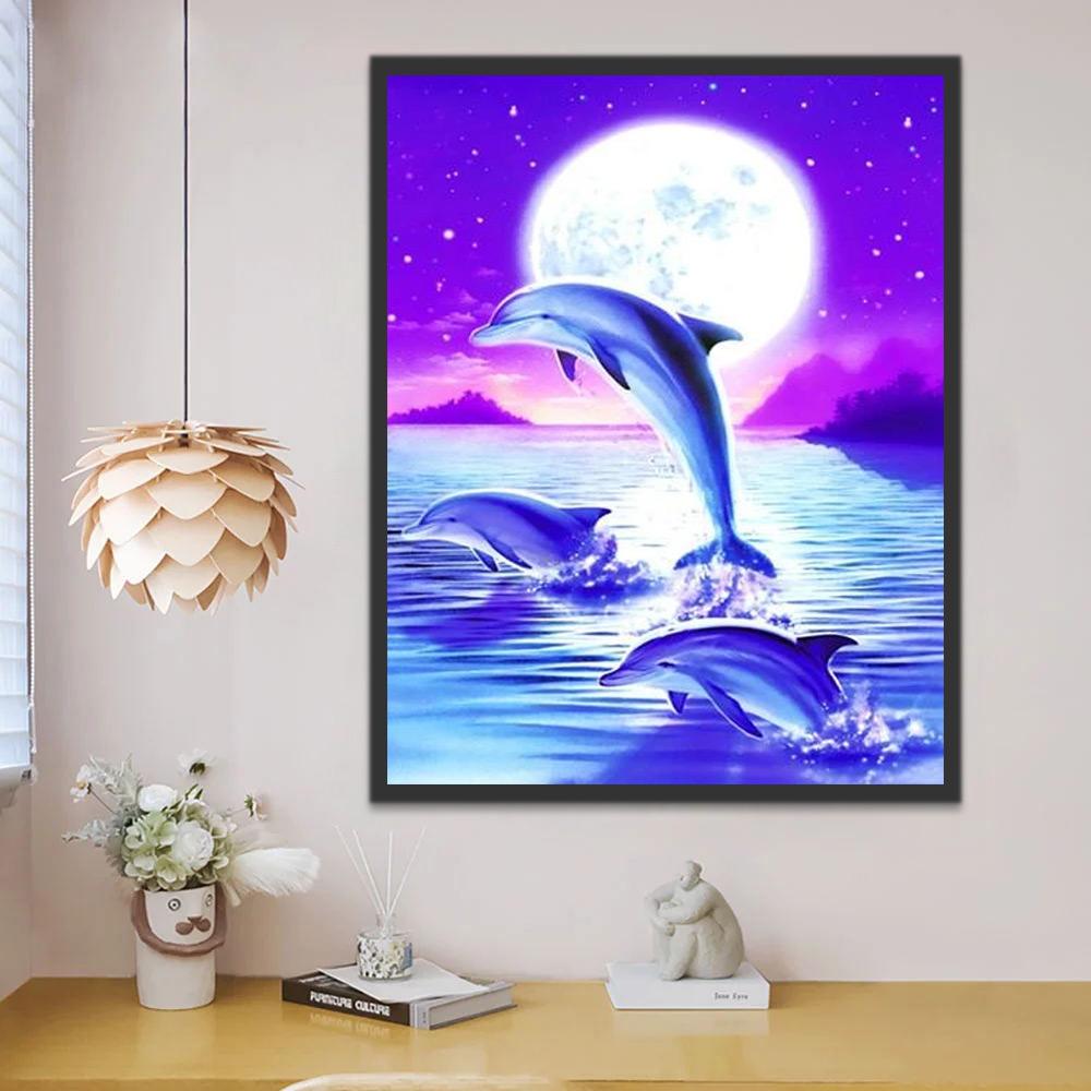 Dauphin et la Lune Dessinés Peinture par Numéros