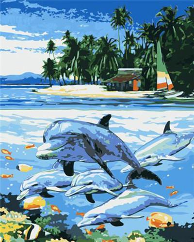 Dauphin et les Poissons-clowns Peinture par Numéros