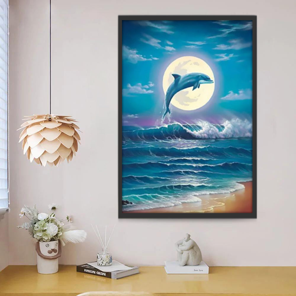 Dauphin et Lune Claire Peinture par Numéros