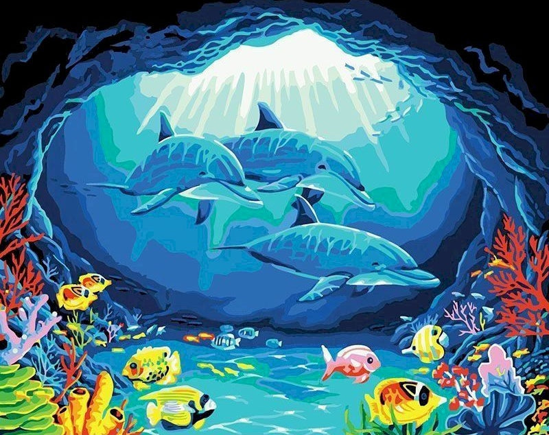 Dauphins dans l'Eaux Profondes Peinture par Numéros