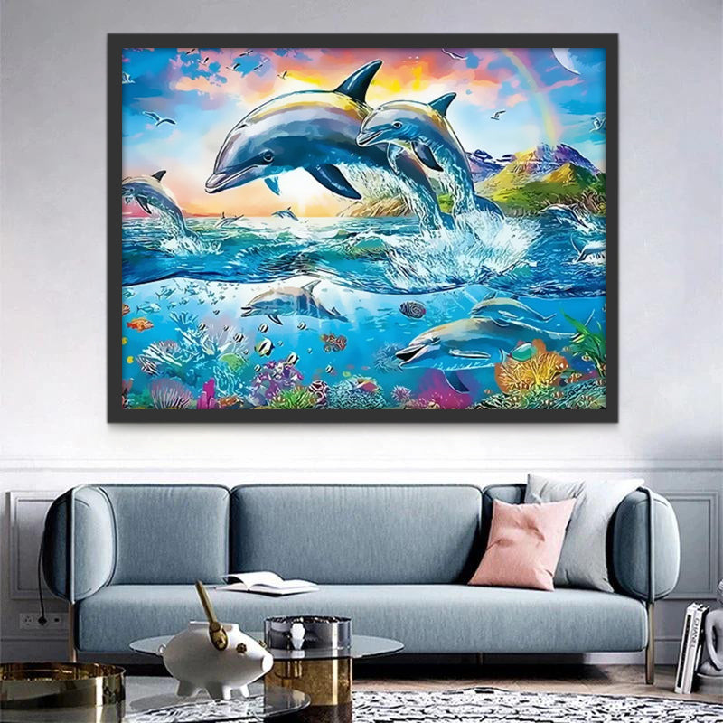 Dauphins et Arc-en-Ciel Peinture par Numéros