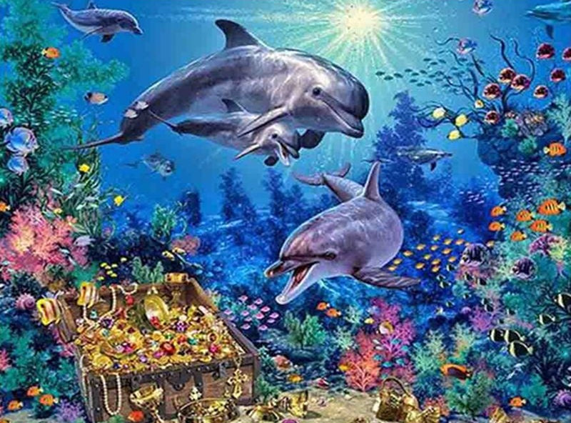 Dauphins et Coffres au Trésor Peinture par Numéros