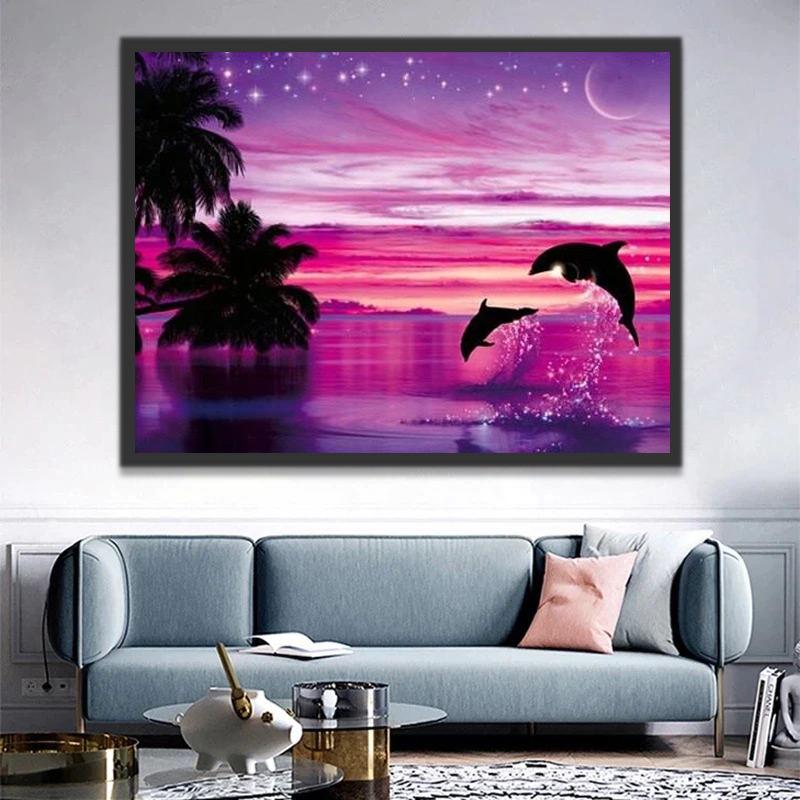 Dauphins et le Ciel Rose Peinture par Numéros
