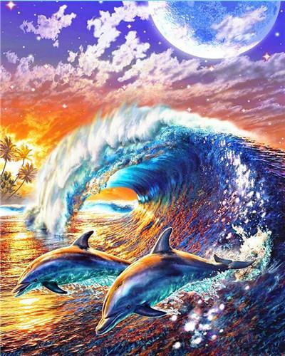 Dauphins et le Paysage Magnifique Peinture par Numéros