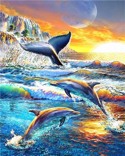 Dauphins et les Paysages Magnifiques Peinture par Numéros