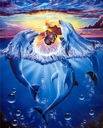 Dauphins et Papillon Peinture par Numéros