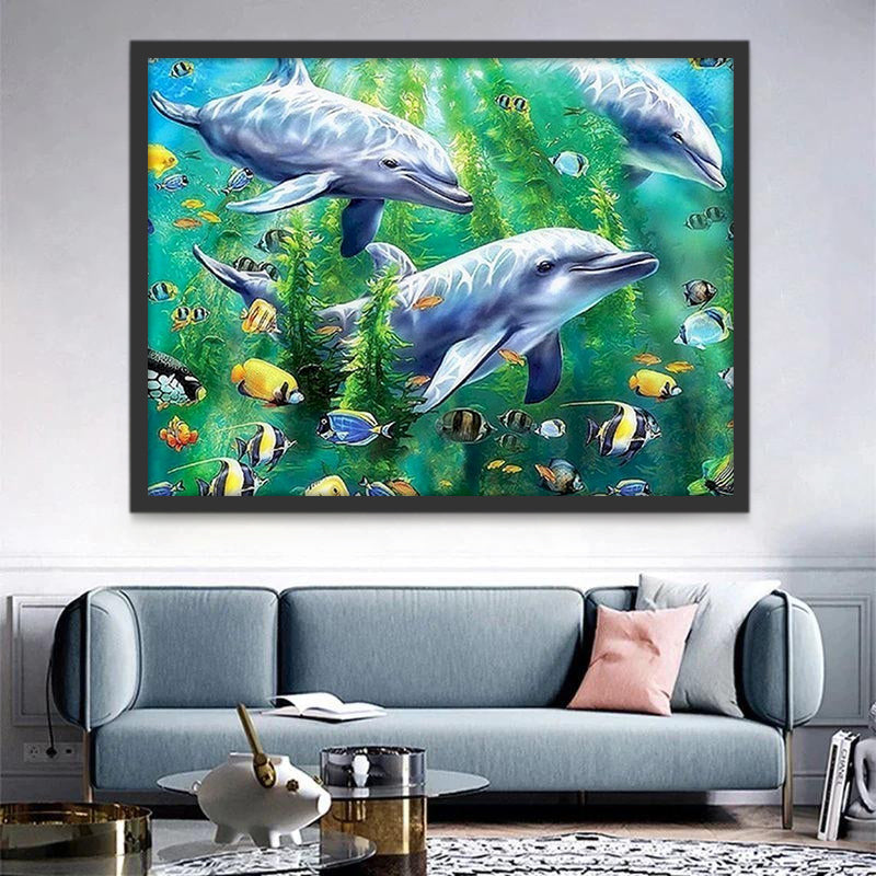 Dauphins et Poissons dans la Mer Peinture par Numéros