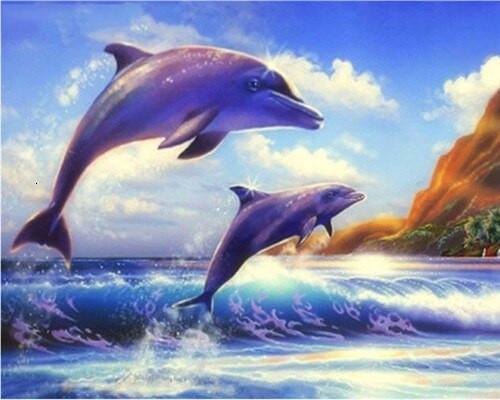 Dauphins Nageant Peinture par Numéros