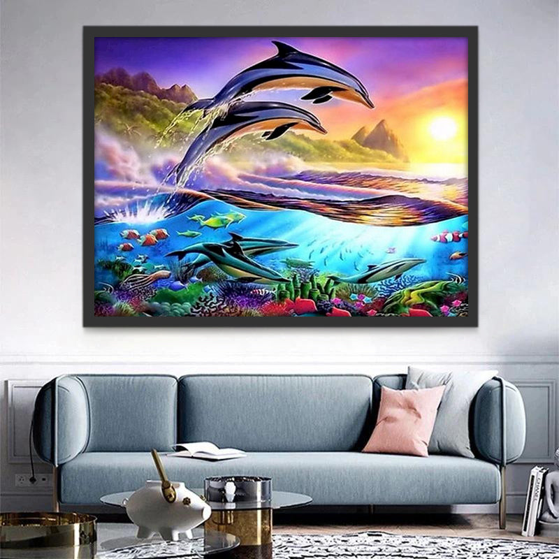 Dauphins sous le Soleil Peinture par Numéros