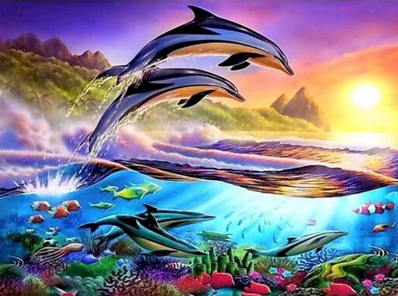 Dauphins sous le Soleil Peinture par Numéros