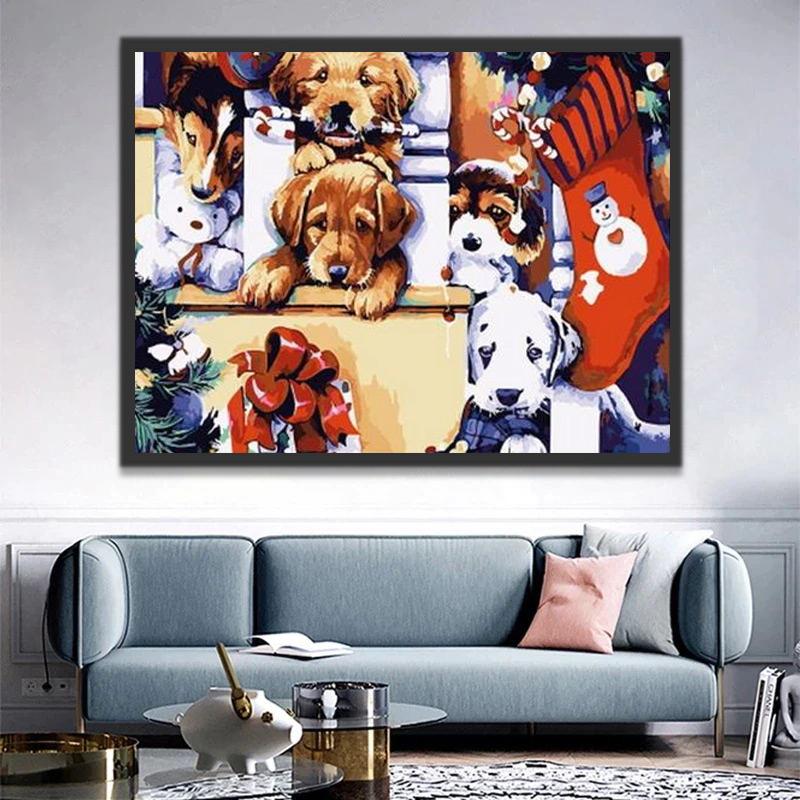 Des Chiots de Noël Peinture par Numéros
