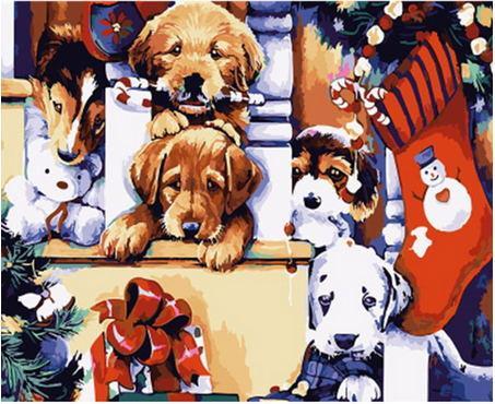 Des Chiots de Noël Peinture par Numéros