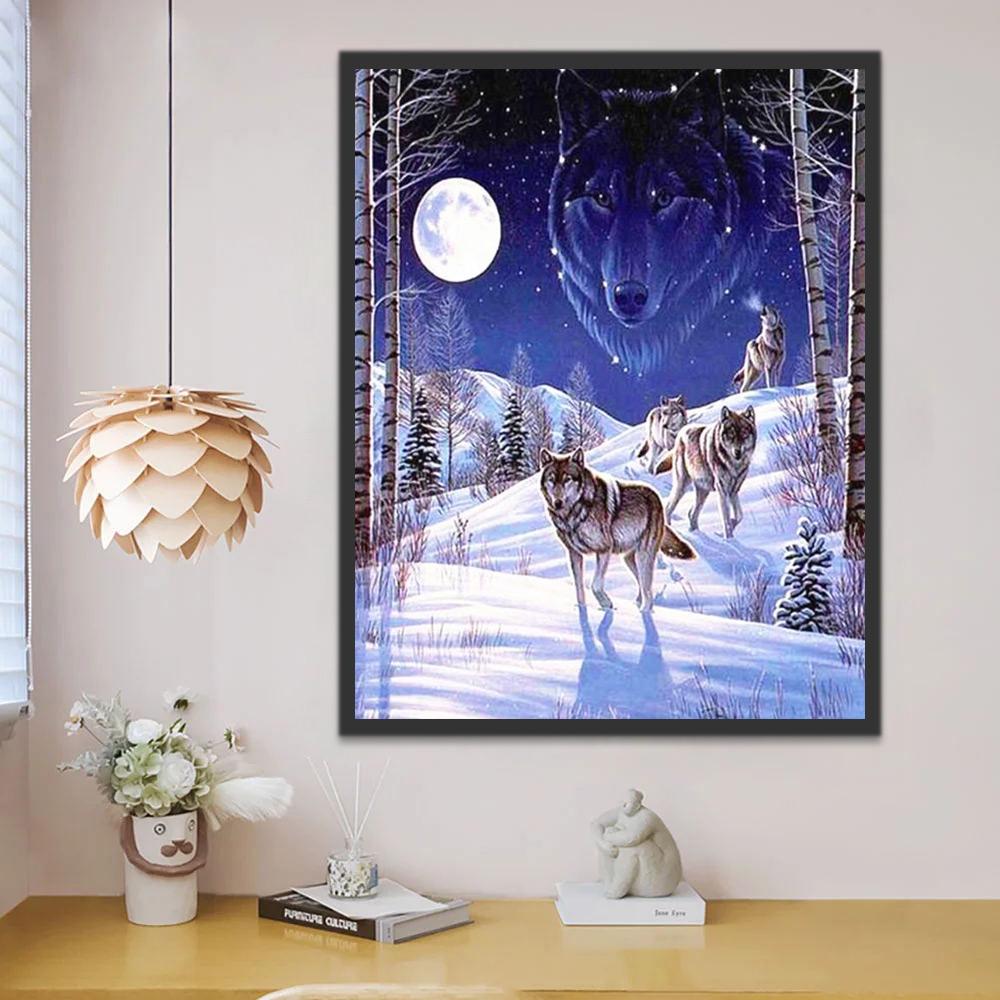 Des Loups dans la Nuit Enneigée Peinture par Numéros