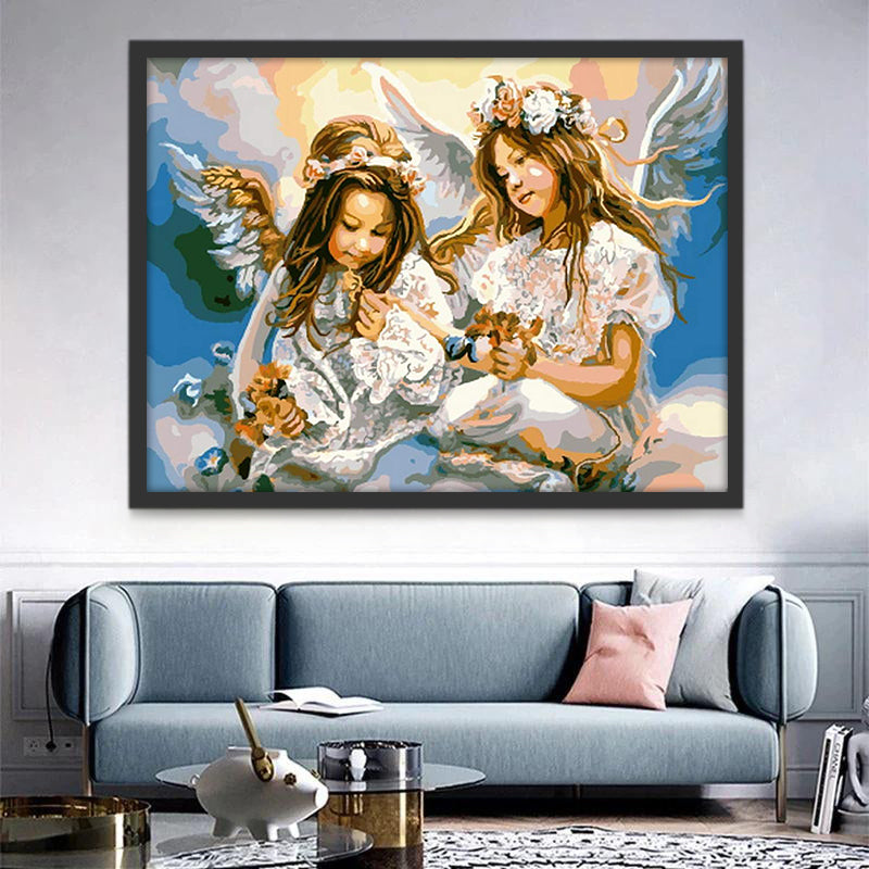Deux Anges Jouant Peinture par Numéros
