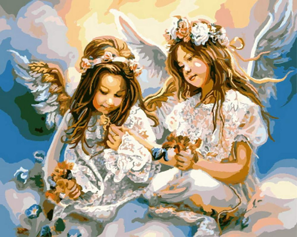 Deux Anges Jouant Peinture par Numéros