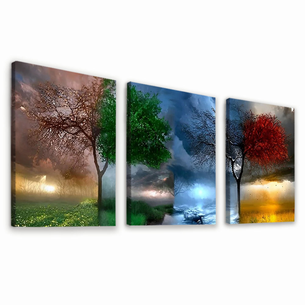 Deux Arbres Colorés 3 Partie Peinture par Numéros