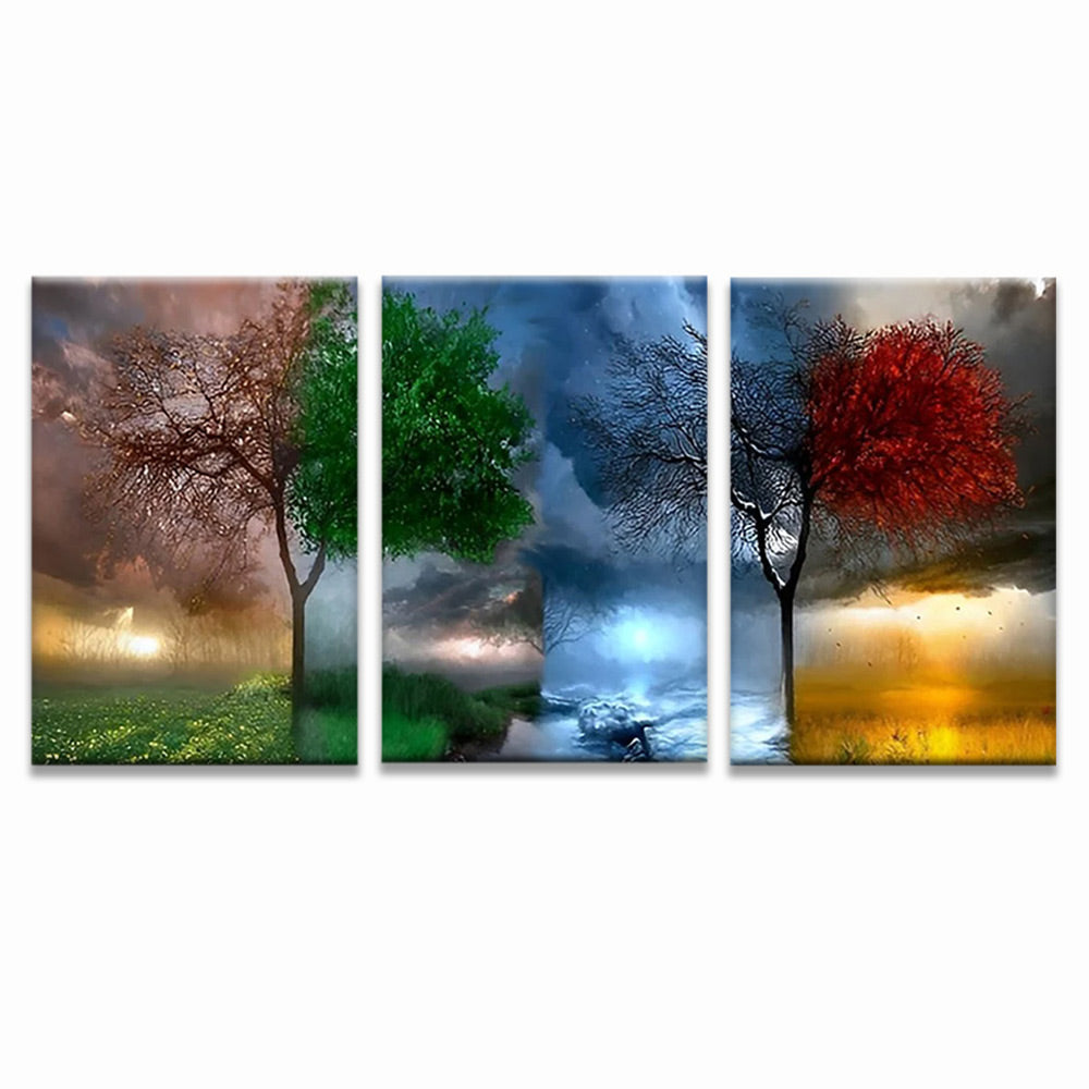 Deux Arbres Colorés 3 Partie Peinture par Numéros