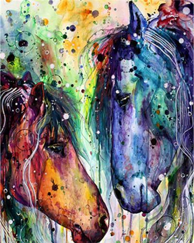 Deux Chevaux Colorés Peinture par Numéros