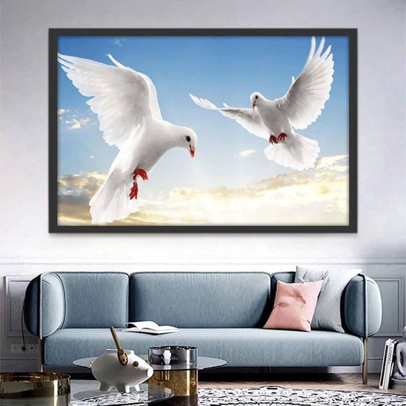 Deux Colombes Blanches Peinture par Numéros