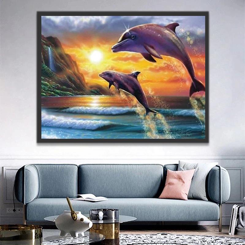 Deux Dauphins Sautant Peinture par Numéros