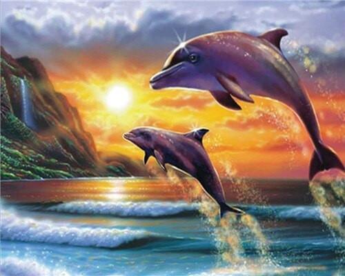 Deux Dauphins Sautant Peinture par Numéros