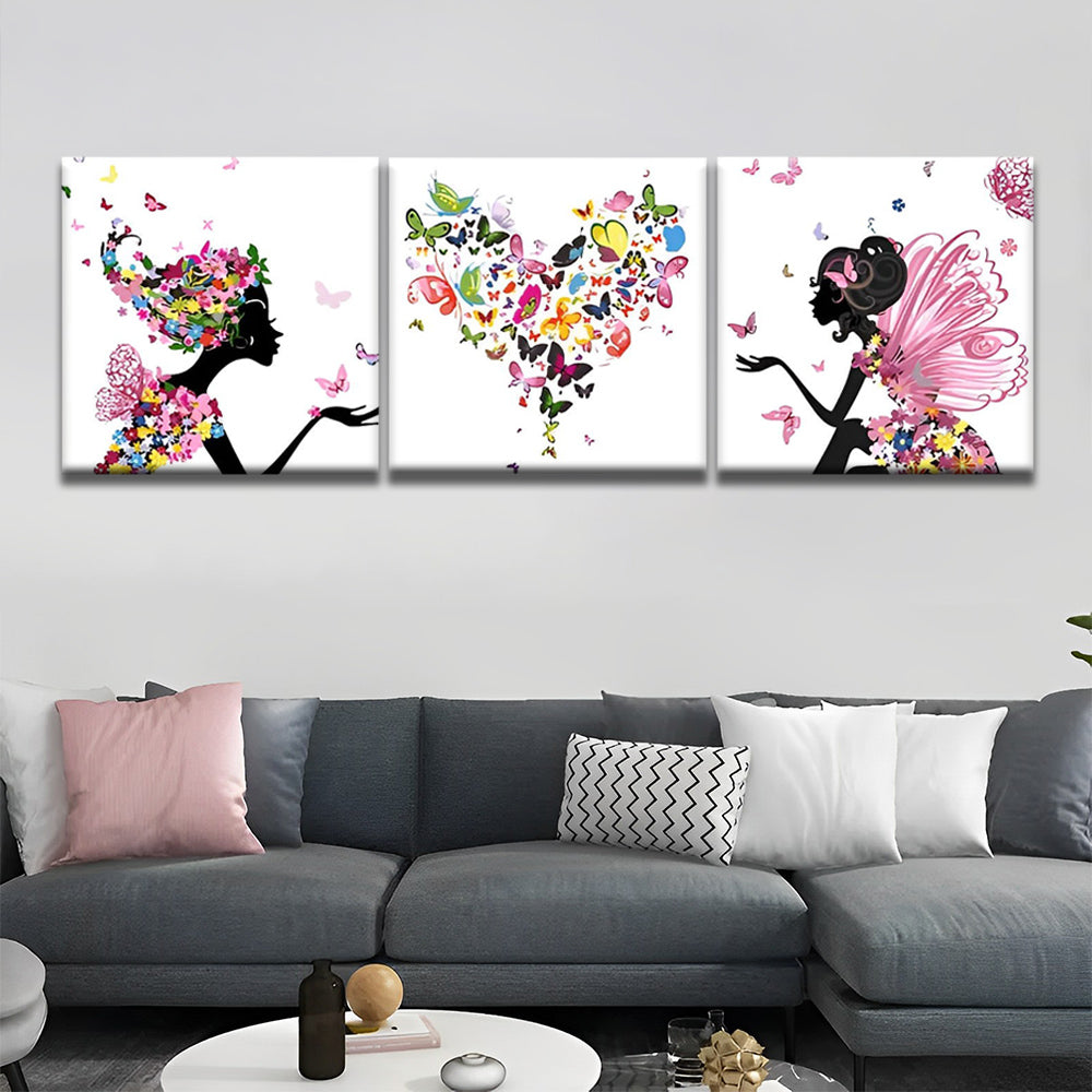 Deux Femmes et Papillons 3 Partie Peinture par Numéros