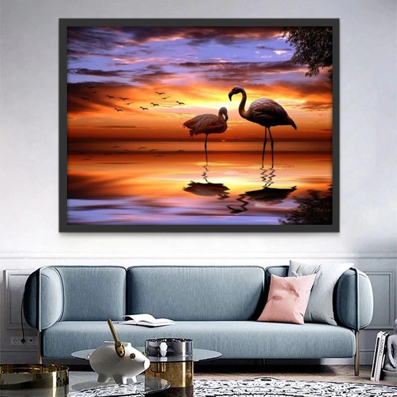 Deux Flamants dans l'Eau Peinture par Numéros