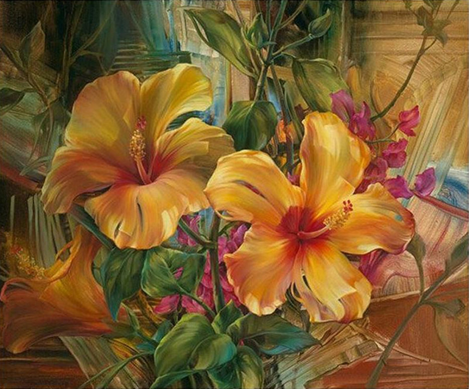 Deux Fleurs Dorées Peinture par Numéros