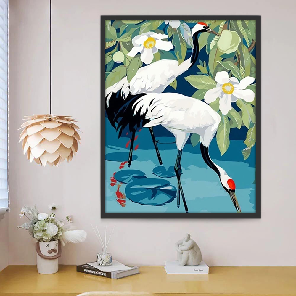 Deux Grues à Couronne Rouge Peinture par Numéros