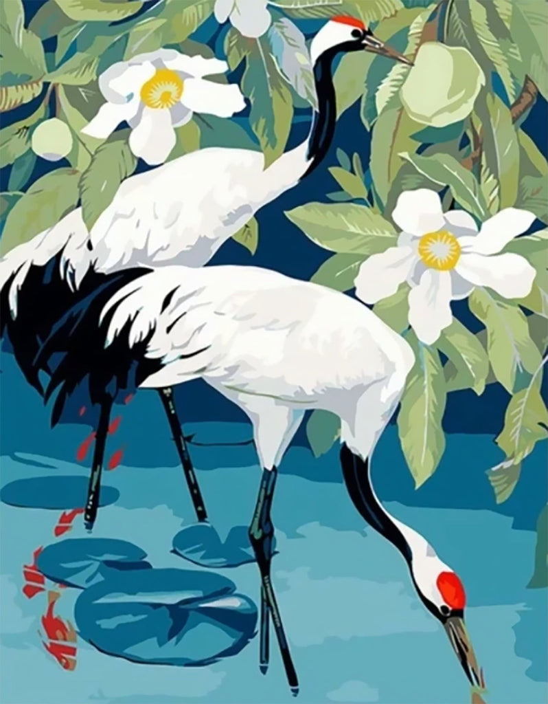 Deux Grues à Couronne Rouge Peinture par Numéros
