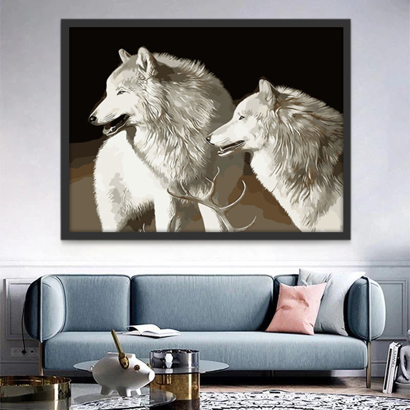 Deux Jolis Loups Blancs Peinture par Numéros