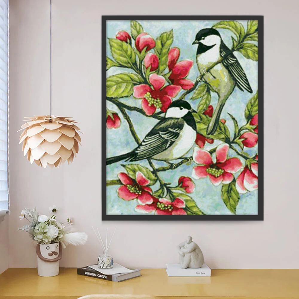 Deux Oiseaux Verts Peinture par Numéros