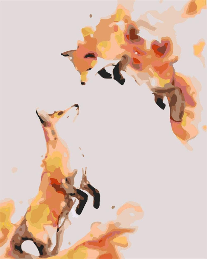 Deux Renards Jouant Peinture par Numéros