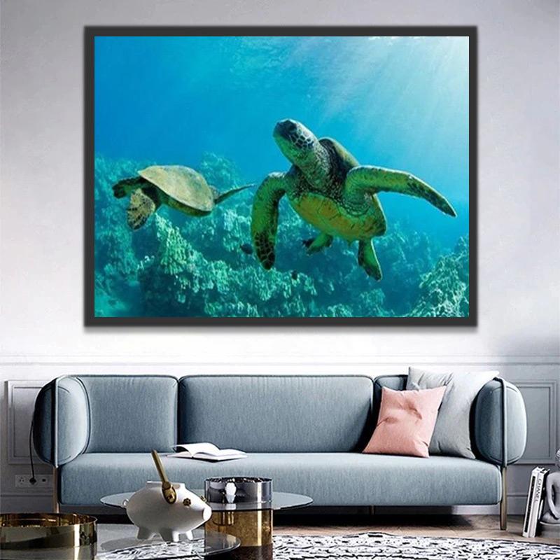 Deux Tortues Vertes Peinture par Numéros