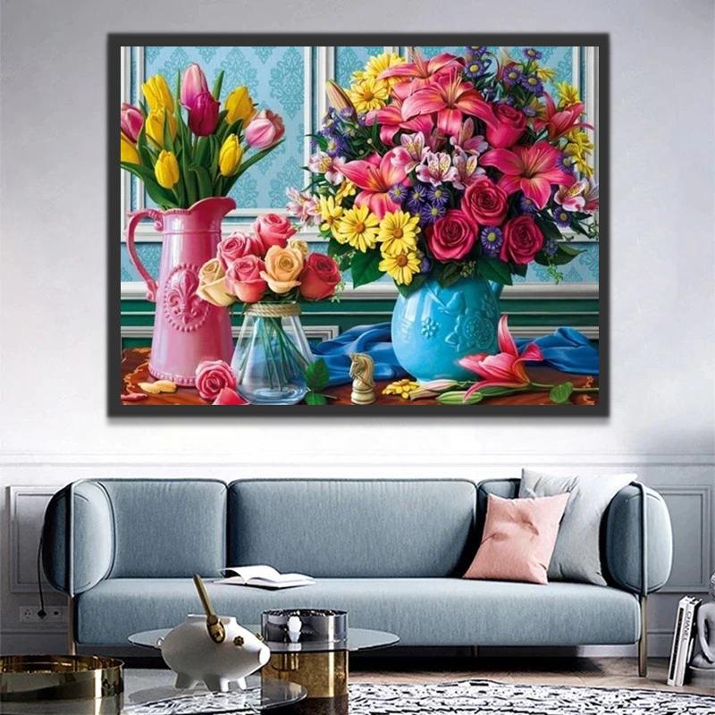Deux Vases de Fleurs Peinture par Numéros