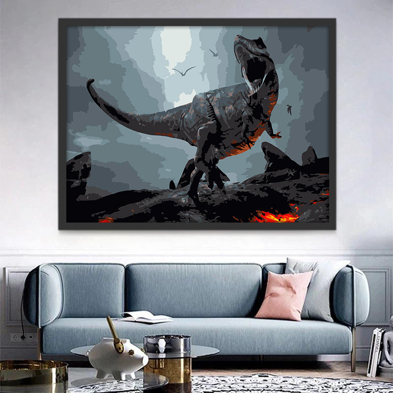 Dinosaure et Volcan Peinture par Numéros