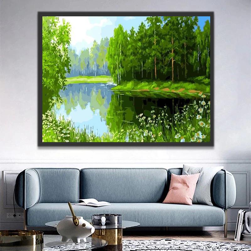 Eaux et Arbres Verts Peinture par Numéros