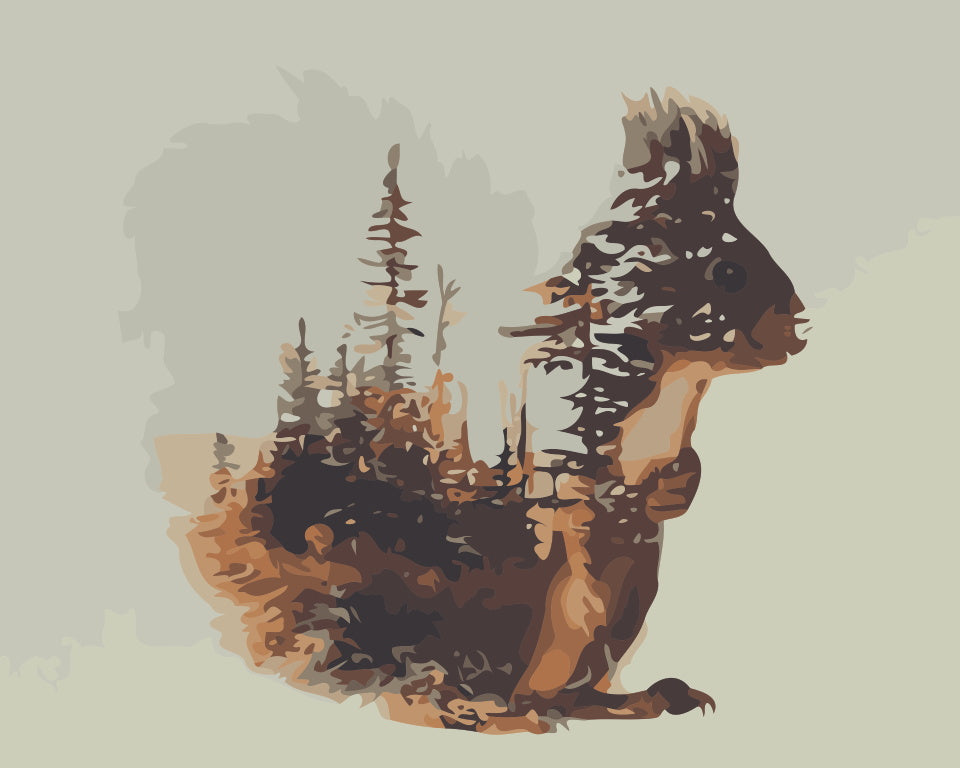 Écureuil et Forêt Peinture par Numéros