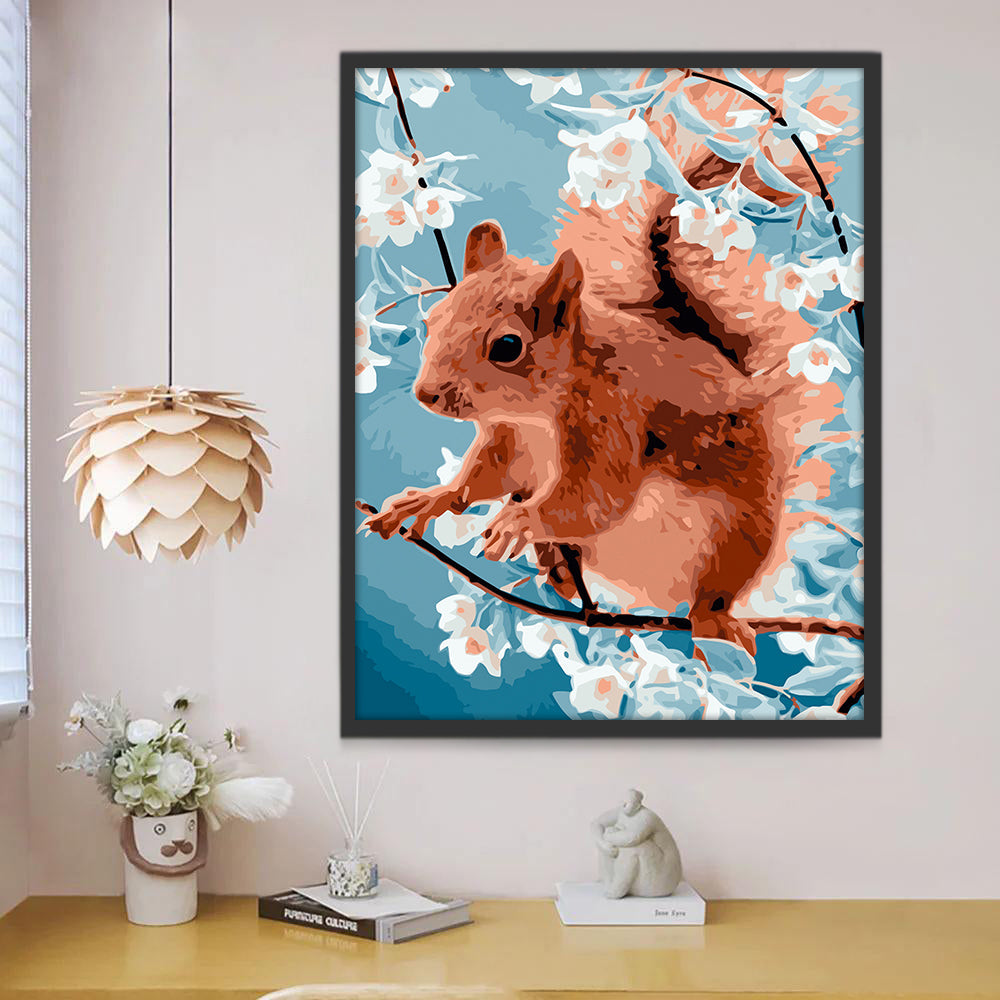 Écureuil Roux et Fleurs Peinture par Numéros