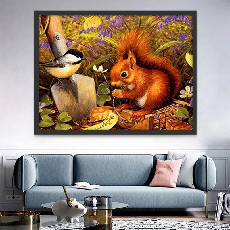 Écureuil Roux et Mésange Peinture par Numéros