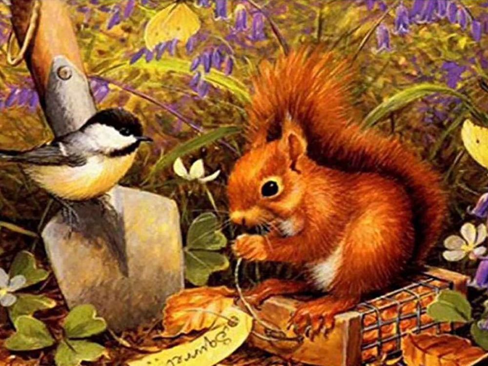 Écureuil Roux et Mésange Peinture par Numéros