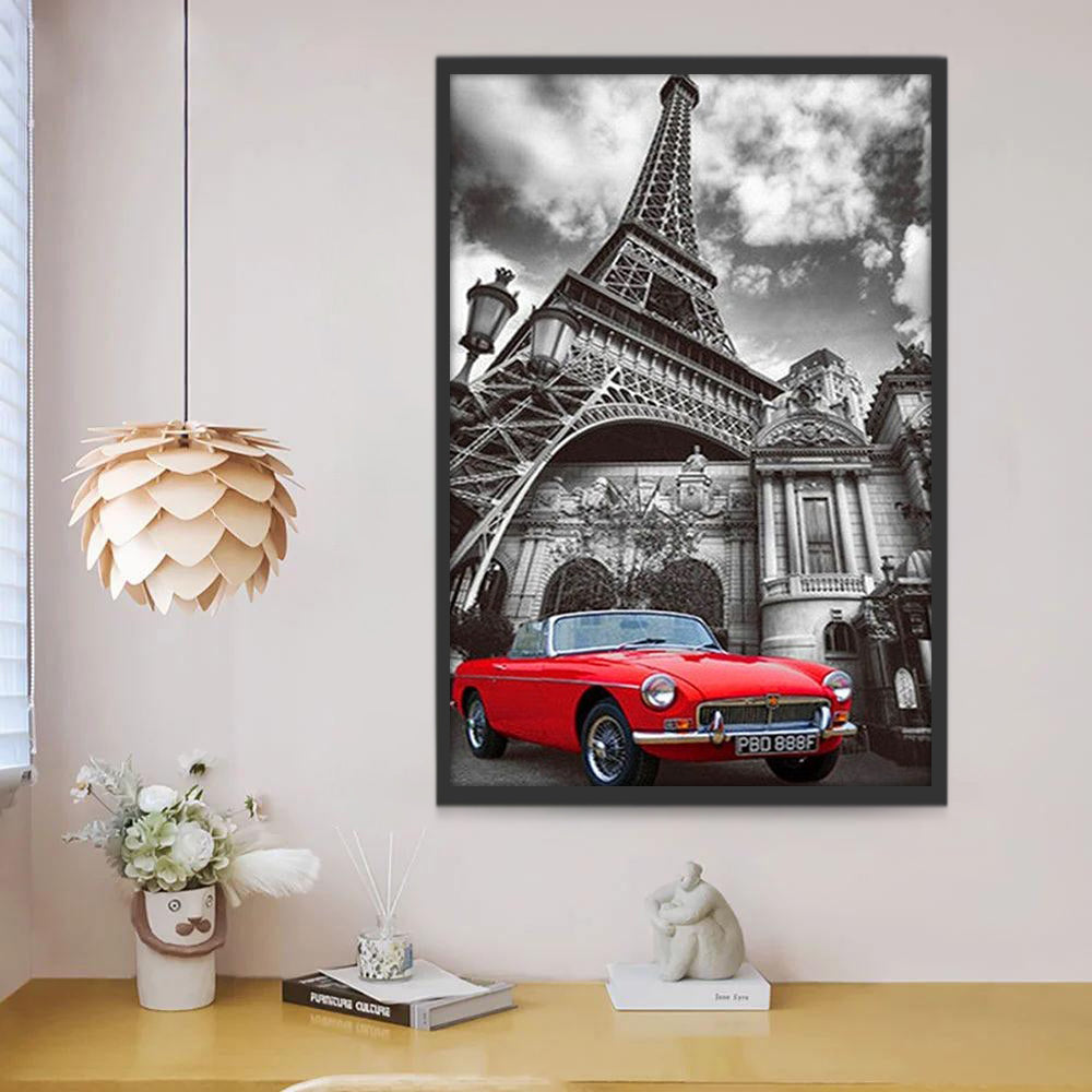 Eiffel et Voiture Rouge Peinture par Numéros