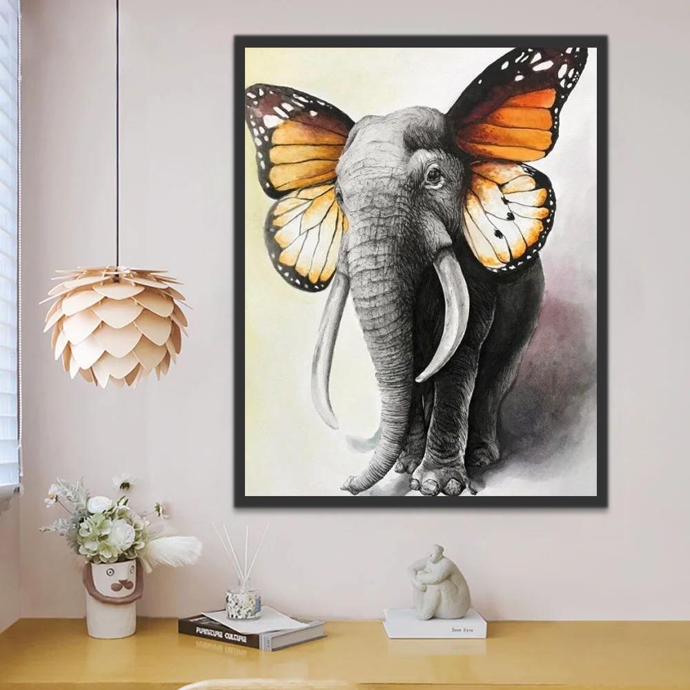 Éléphant aux Oreilles de Papillon Peinture par Numéros